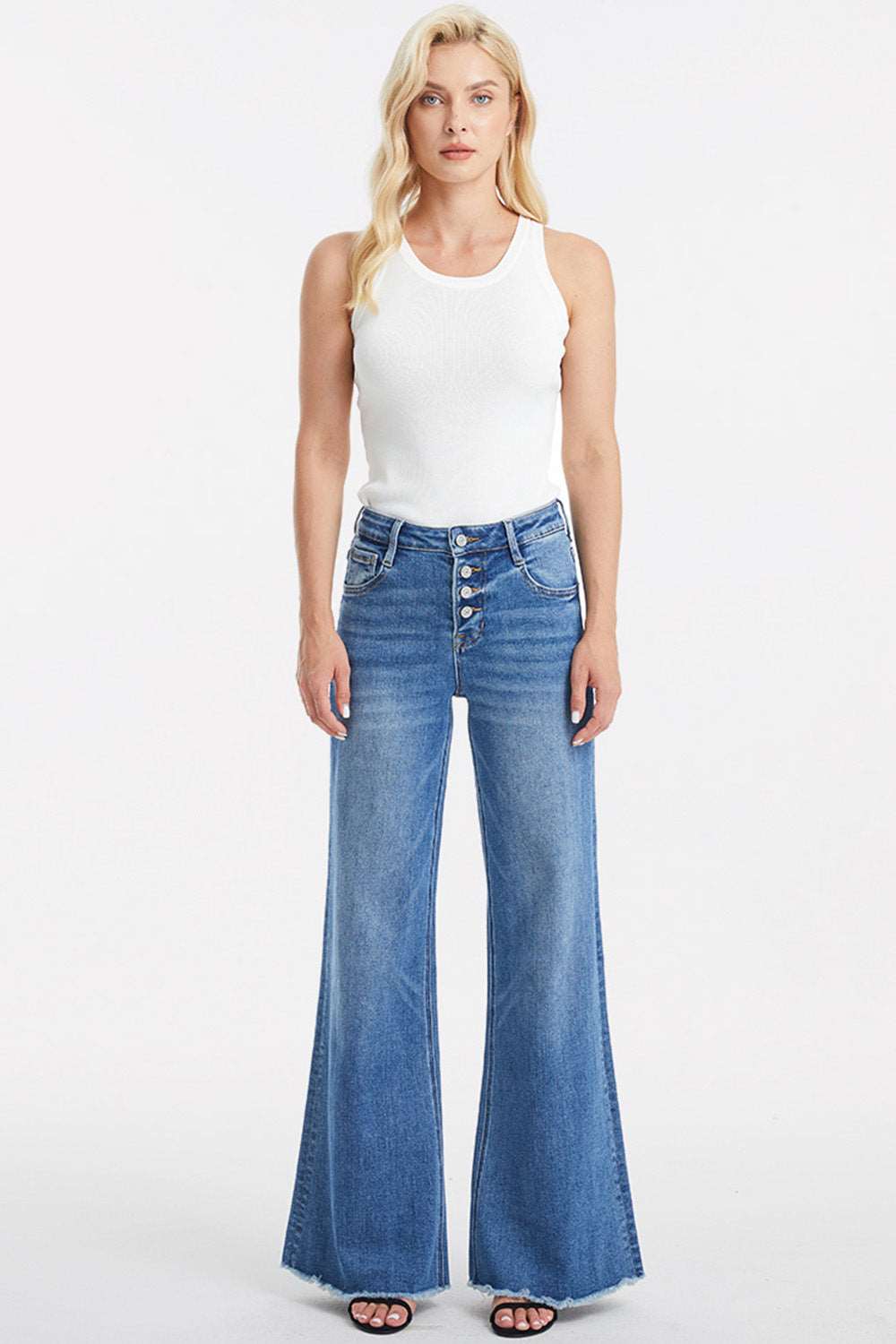 BAYEAS Full Size High Waist Button-Fly Raw Hem Wide Leg Jeans Bottom wear