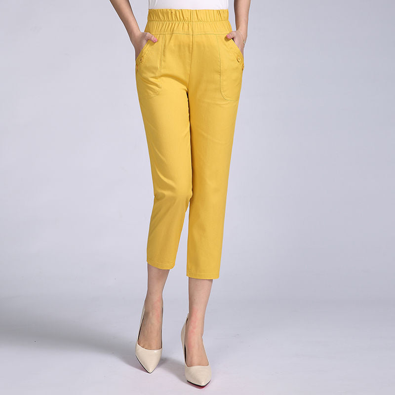 Thin Cotton Cropped Summer Elastic Waist Women's Pants apparel & accessories