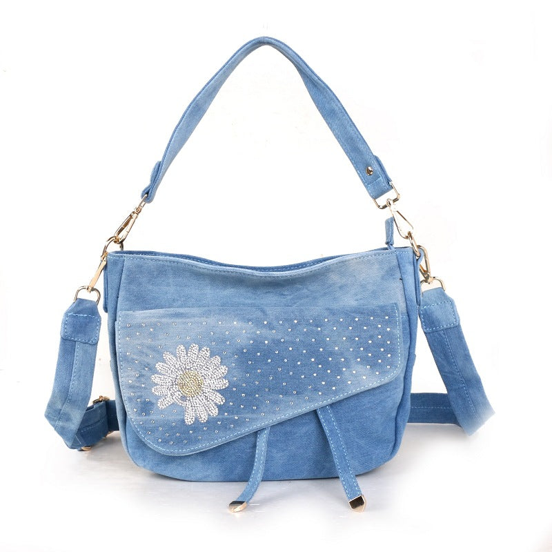 Fashion Denim Female Bag Owl Denim Bag KTM Denim Bag Flower Bag Shoulder Messenger Portable Bucket Bag Small apparel & accessories