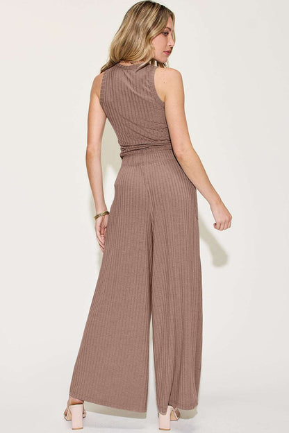 Basic Bae Full Size Ribbed Tank and Wide Leg Pants Set apparel & accessories