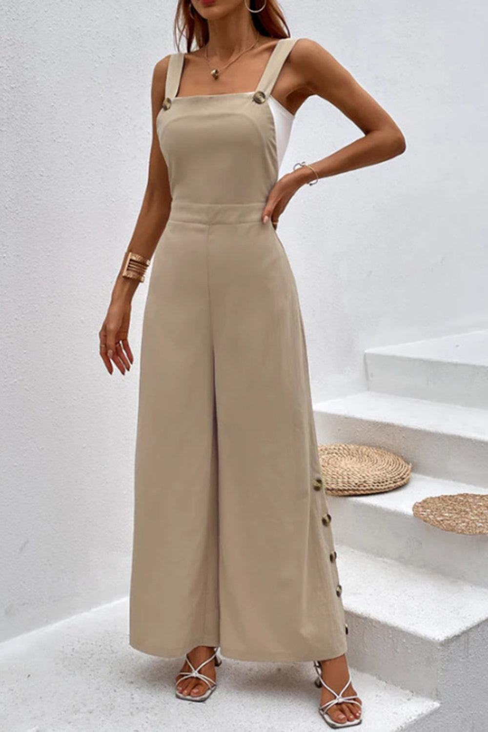 Square Neck Wide Strap Jumpsuit Dresses & Tops