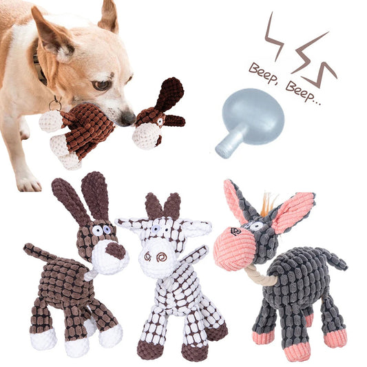 Pet Toy Donkey Shape Corduroy Chew Toy For Dogs Puppy Squeaker Squeaky Plush Bone Molar Dog Toy Pet Training Dog Dog Toys