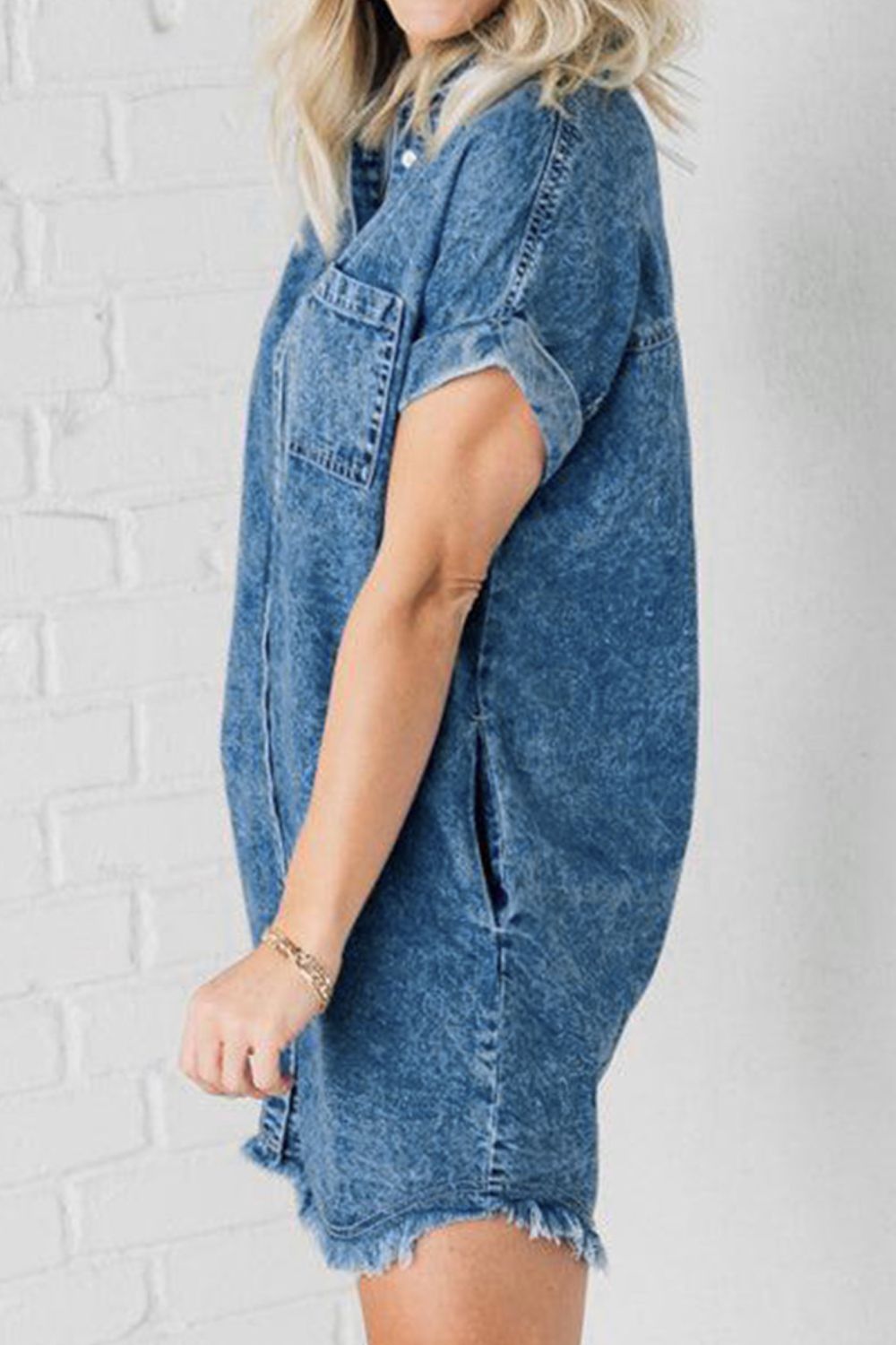 Raw Hem Pocketed Cap Sleeve Denim Dress apparel & accessories