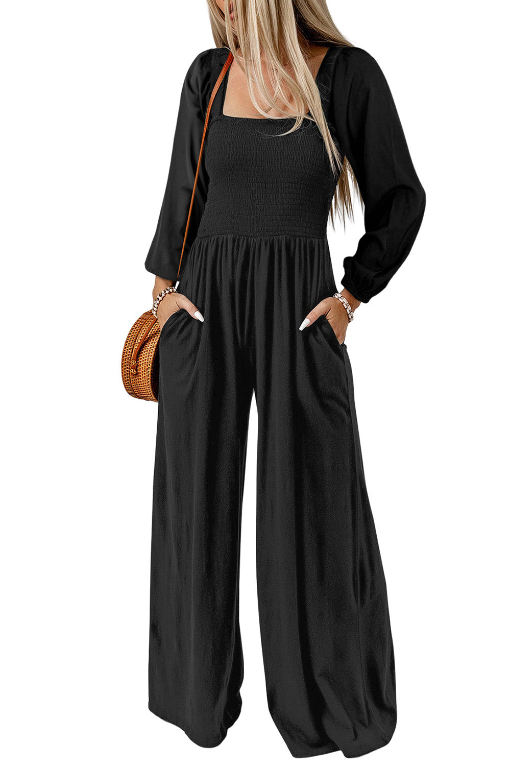 Square Neck Raglan Sleeve Jumpsuit with Pocket Bottom wear