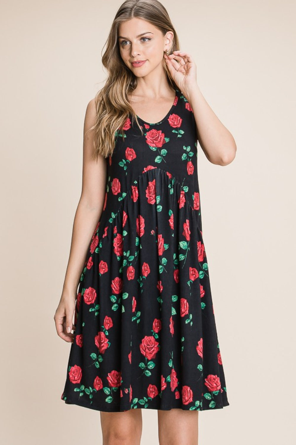 BOMBOM Floral Ruched Tank Dress Dresses & Tops