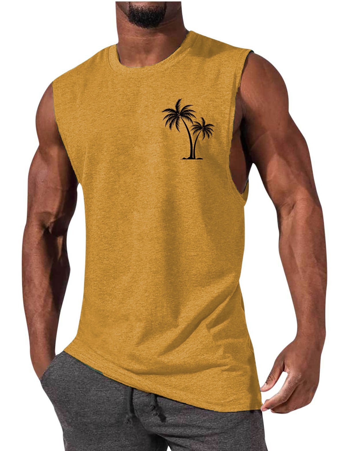 Coconut Tree Embroidery Vest Summer Beach Tank Tops apparel & accessories