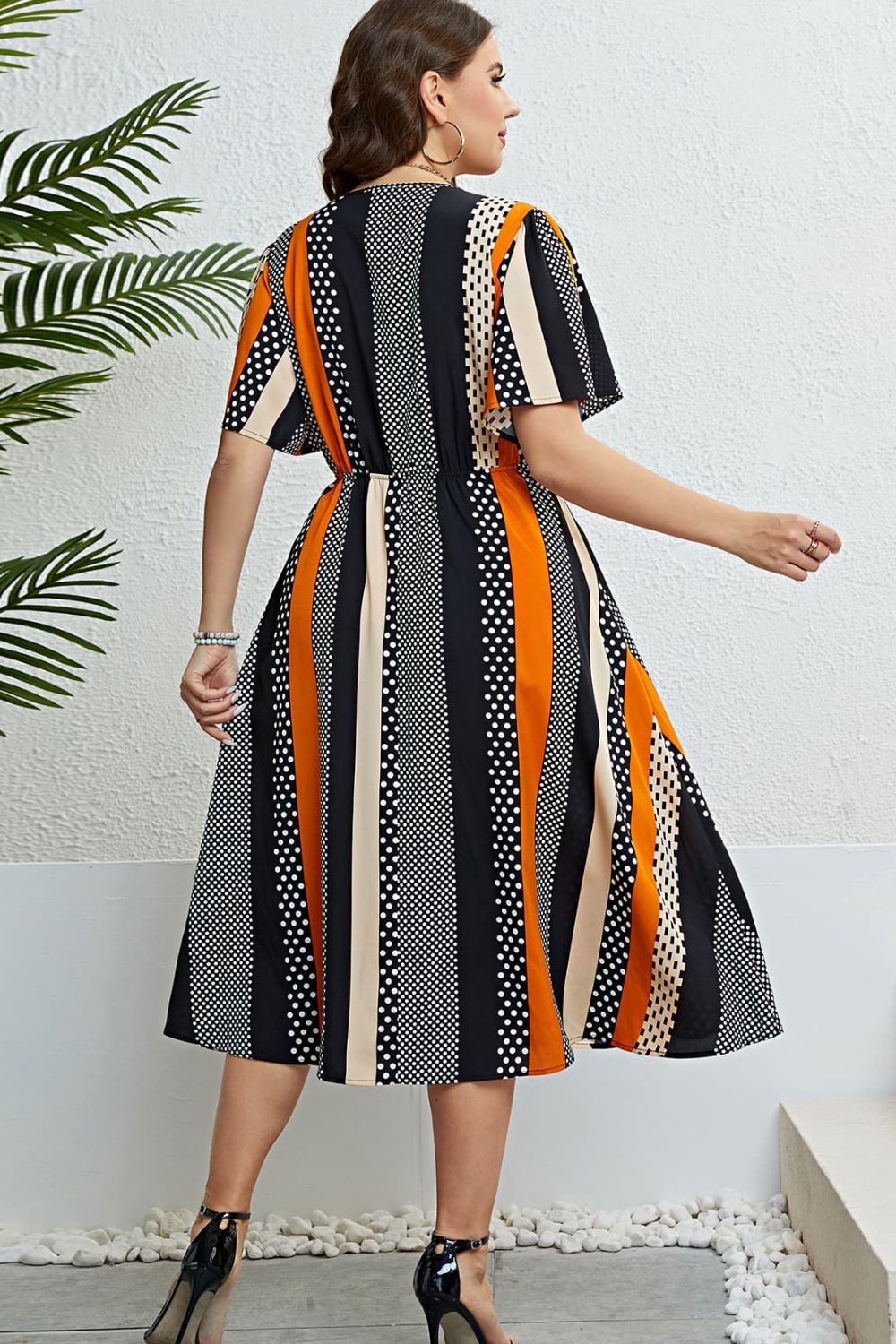 Mixed Print Striped Flutter Sleeve Dress apparel & accessories