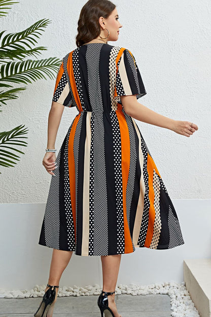 Mixed Print Striped Flutter Sleeve Dress apparel & accessories