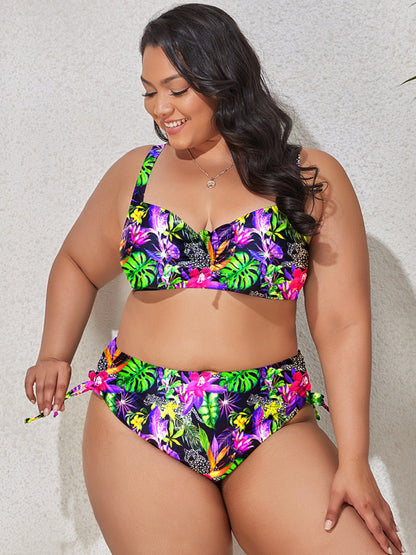 Plus Size Printed Wide Strap Two-Piece Swim Set apparel & accessories