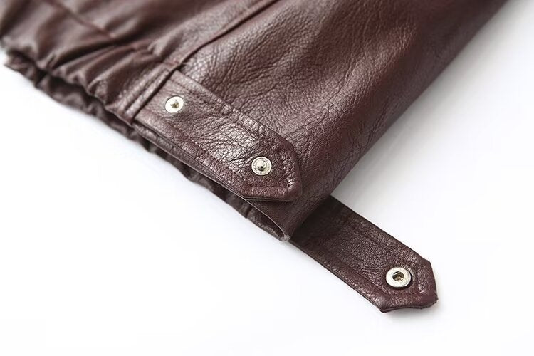 Solid Color Square Collar Leather Jacket Coat apparels & accessories