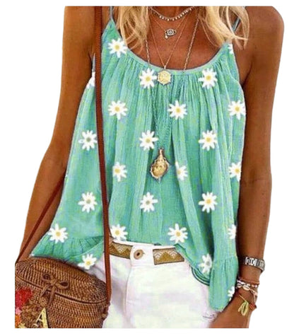 Women's Little Daisy Printed Camisole Large Size Loose Vest apparels & accessories