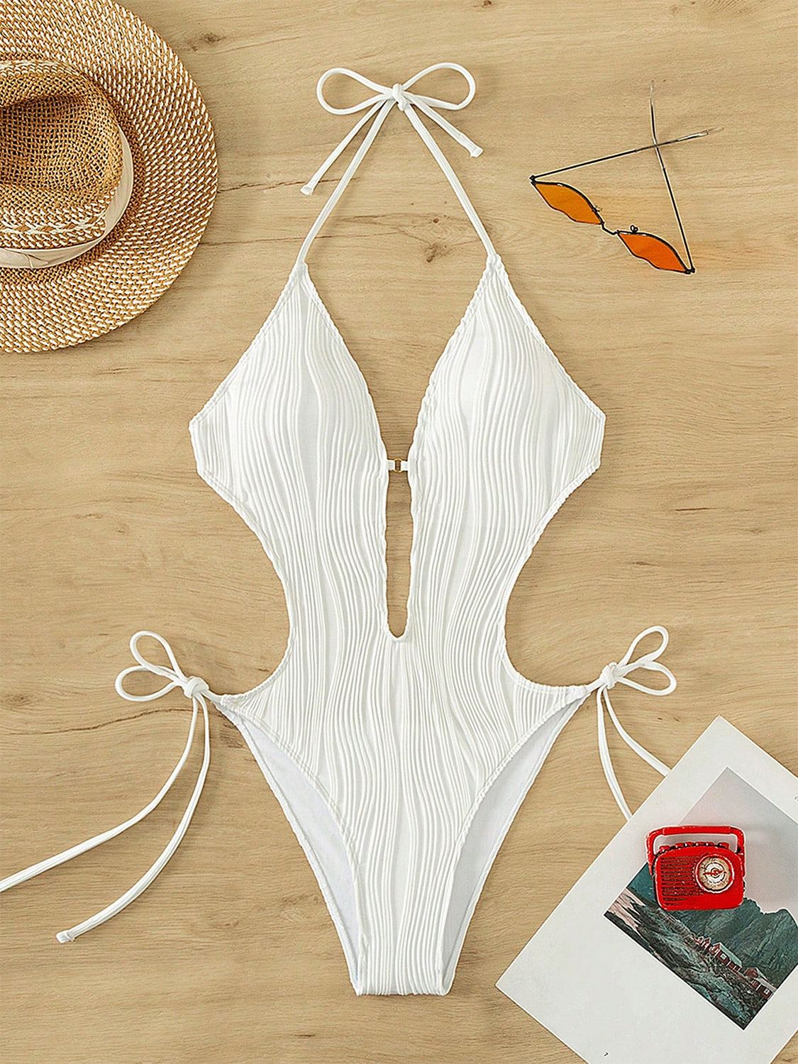 Textured Cutout Tied One-Piece Swimwear apparel & accessories