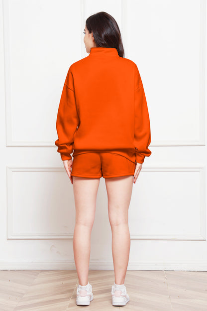 Half Zip Long Sleeve Sweatshirt and Drawstring Shorts Set Bottom wear