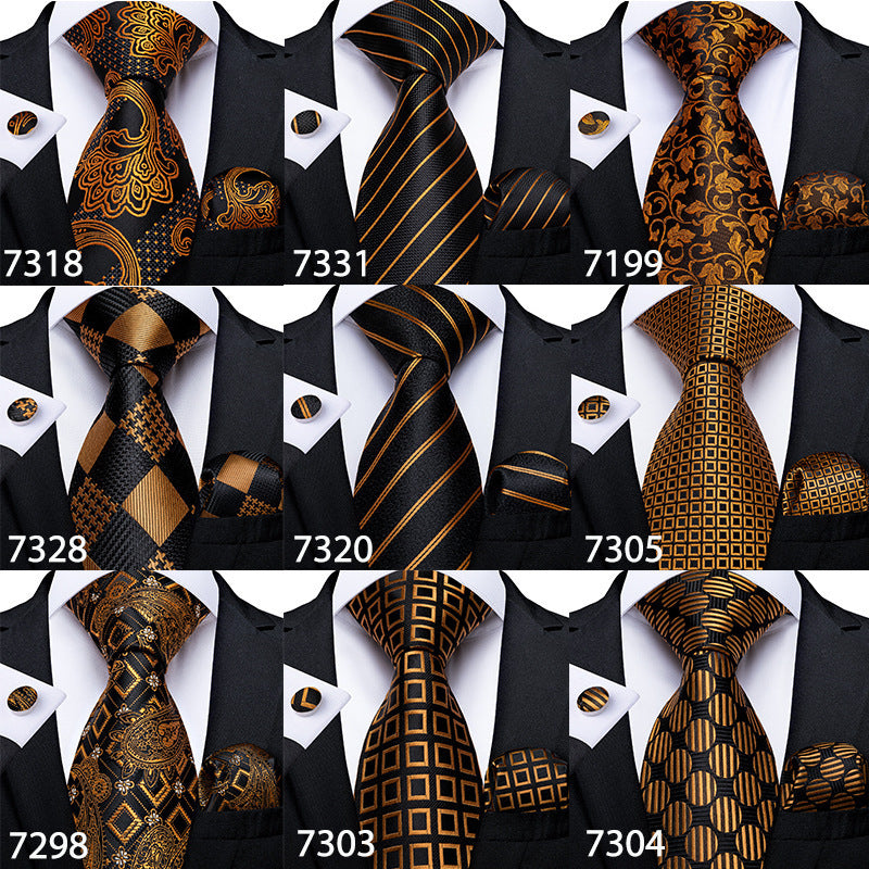 Men's Tie Luxury Black And Gold Striped Silk Woven apparels & accessories