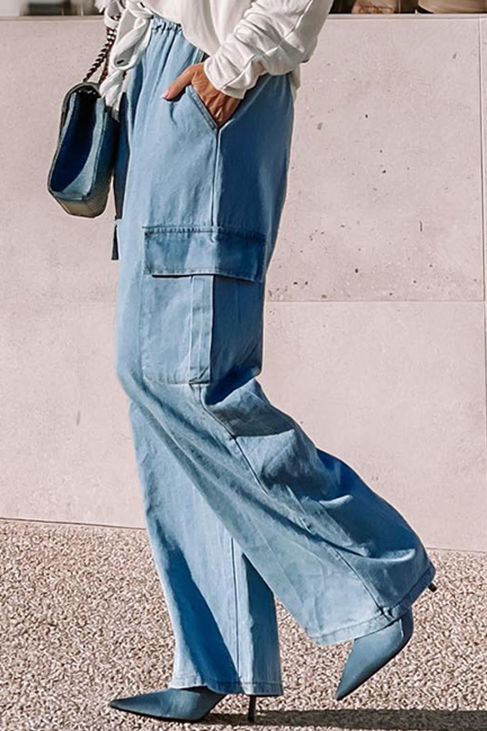 Drawstring Wide Leg Jeans with Pockets Bottom wear