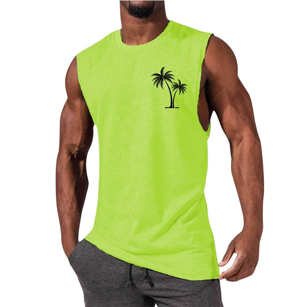 Coconut Tree Embroidery Vest Summer Beach Tank Tops apparel & accessories