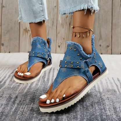 Studded Raw Hem Flat Sandals apparel & accessories