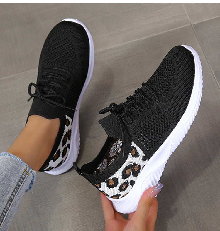 White Shoes Leopard Print Lace-up Sneakers Shoes & Bags