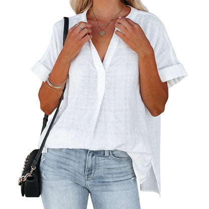 Summer Loose Shirt For Women Short Sleeve Thin V-Neck Pullover Shirt apparels & accessories