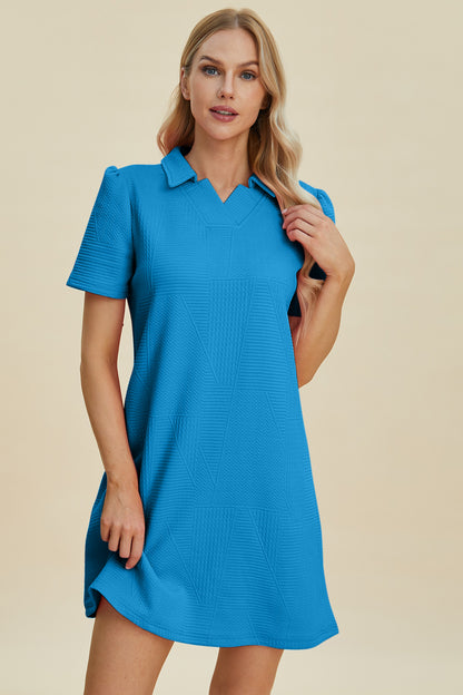 Double Take Full Size Texture Short Sleeve Dress Dresses & Tops