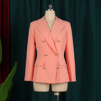 High-waisted Coat With Lapel Long Sleeves  Buttons apparel & accessories