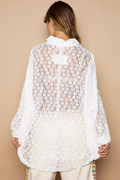 POL Oversize Lace Button-Down Shirt Dresses & Tops