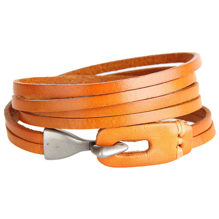 Retro Leather Bracelet 3-ring Winding Leather Hand Strap Hook Wrist Strap Metal Jewelry