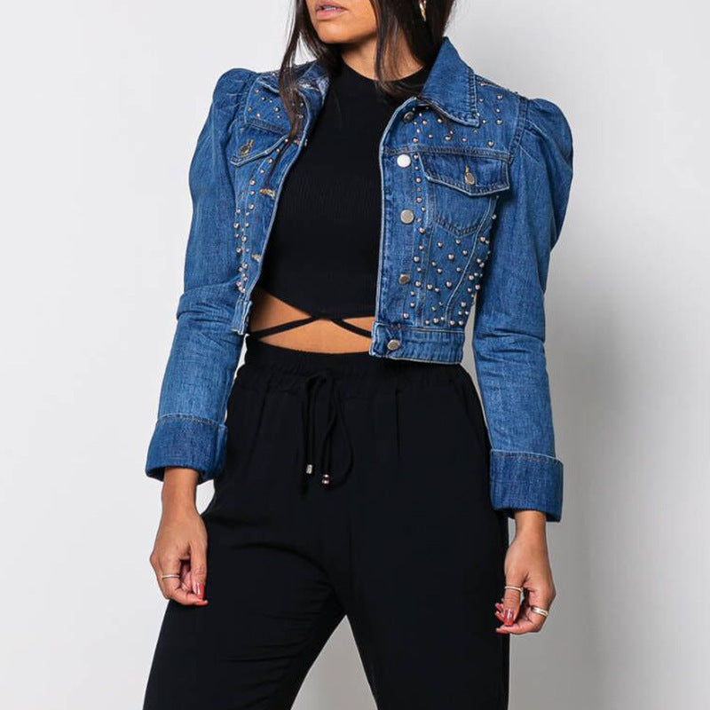 Denim Long-sleeved Retro Puff Sleeve Short Jacket apparel & accessories