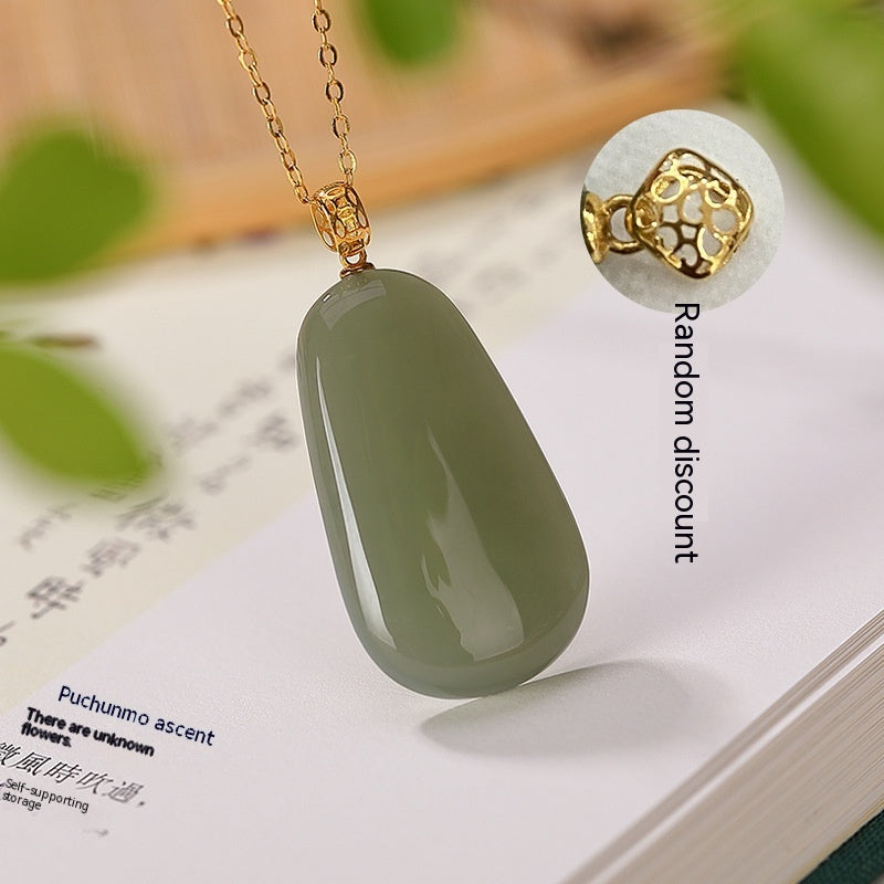 18K Gold plated Natural Jade Gray Pendant Jewelry