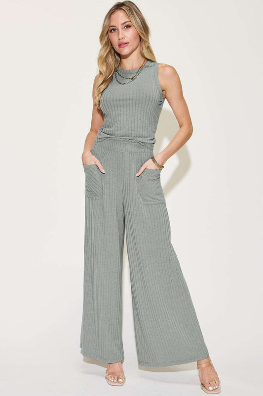 Basic Bae Full Size Ribbed Tank and Wide Leg Pants Set apparel & accessories