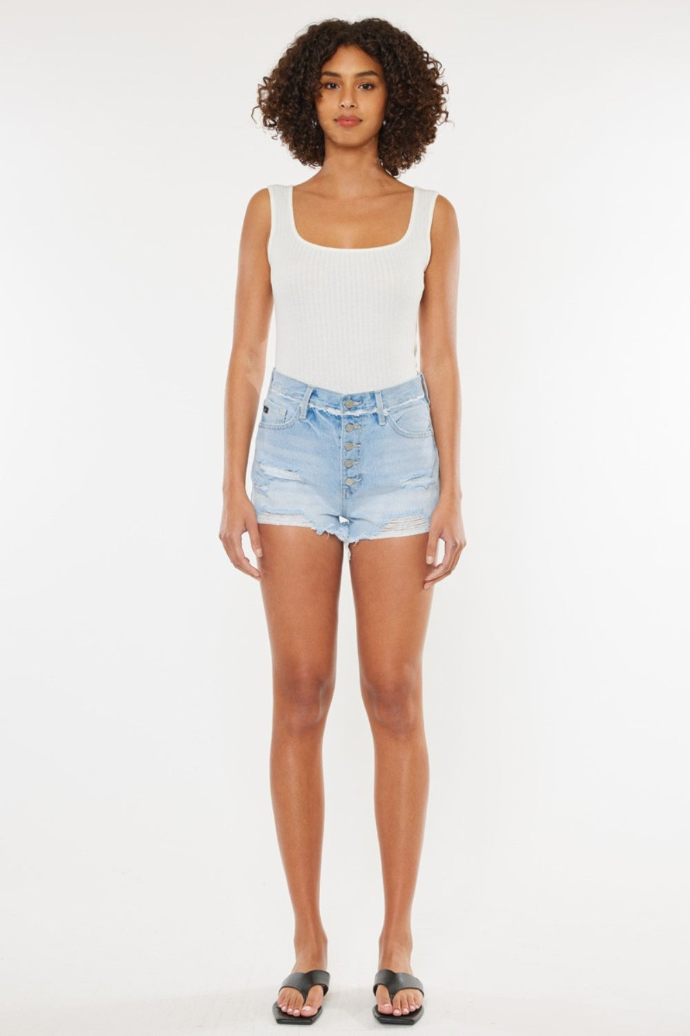 Kancan Distressed Button Fly Denim Shorts Bottom wear