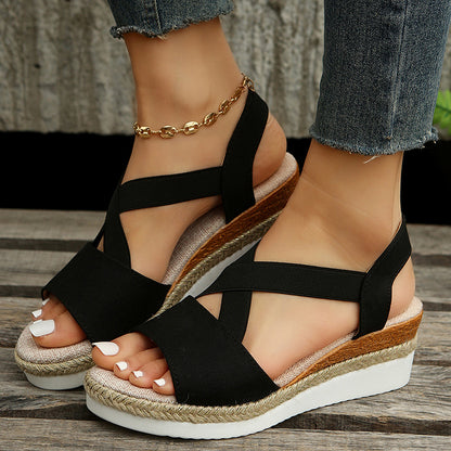 Wedge Sandals For Women Cross-strap Platform Gladiator Hemp Heel Shoes Summer Shoes & Bags