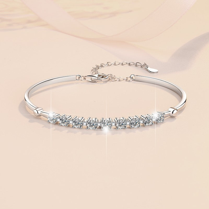 S925 Sterling Silver Women's Bracelet Gang Drill Adjustable Fashion Jewelry Moissanite Jewelry