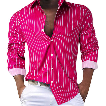 Men Striped Lapel Striped Long Sleeve Shirt men's clothing