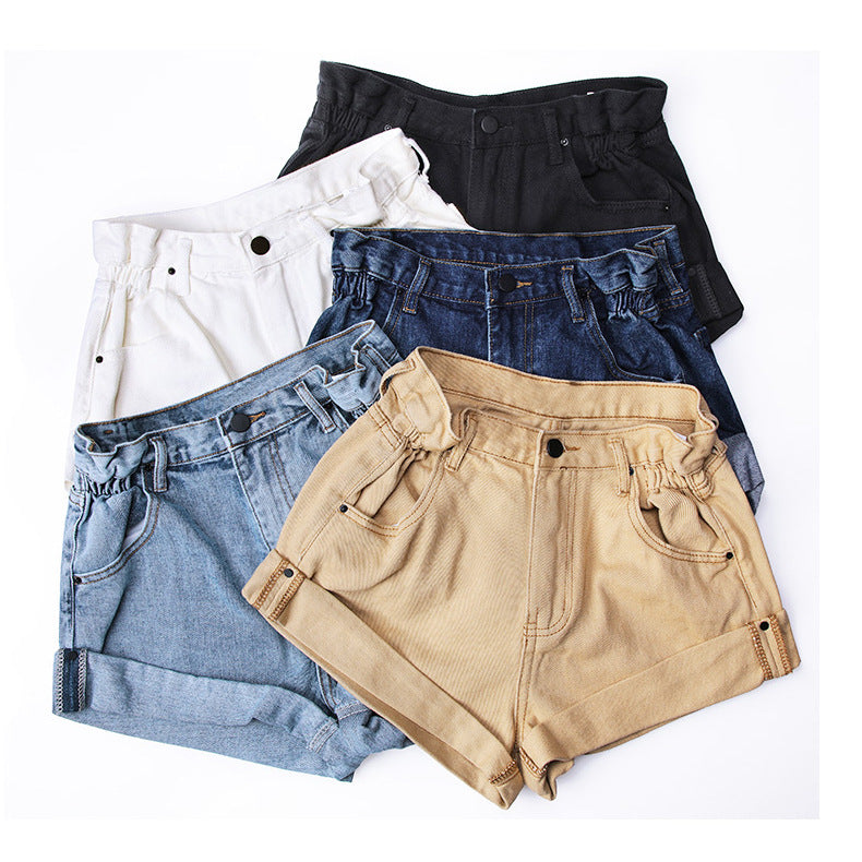 Fashion Five-color Elastic Waist Rolled Edge Denim Shorts shorts