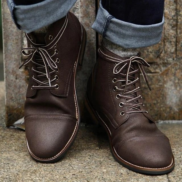 Men's Shoes With Front Lace Round Toe Motorcycle Boots Shoes & Bags