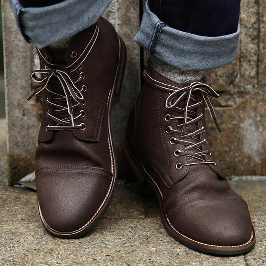 Men's Shoes With Front Lace Round Toe Motorcycle Boots Shoes & Bags