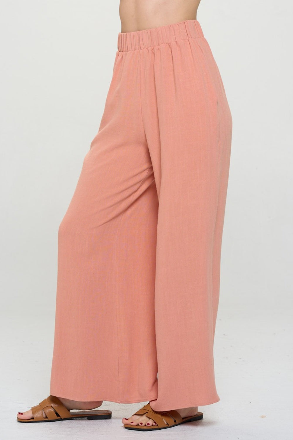 RENEE C Linen Wide Leg Pants with Pockets Bottom wear