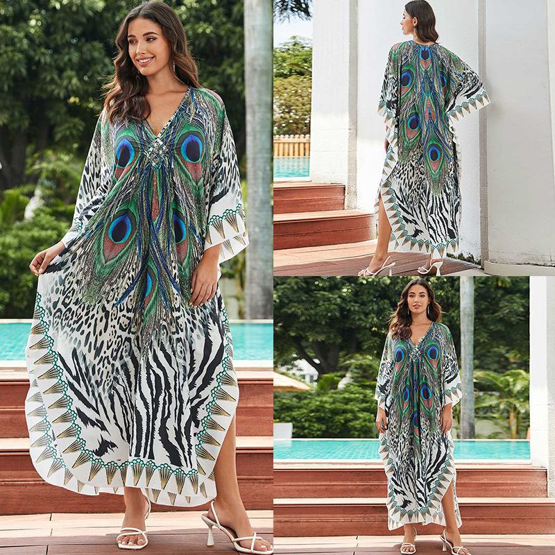 European And American Printed Chest Woven Beach Cover-up apparel & accessories