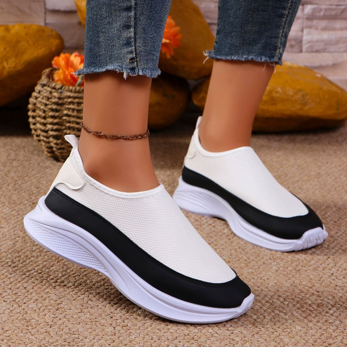 Mesh Contrast Flat Slip-Ons Shoes & Bags