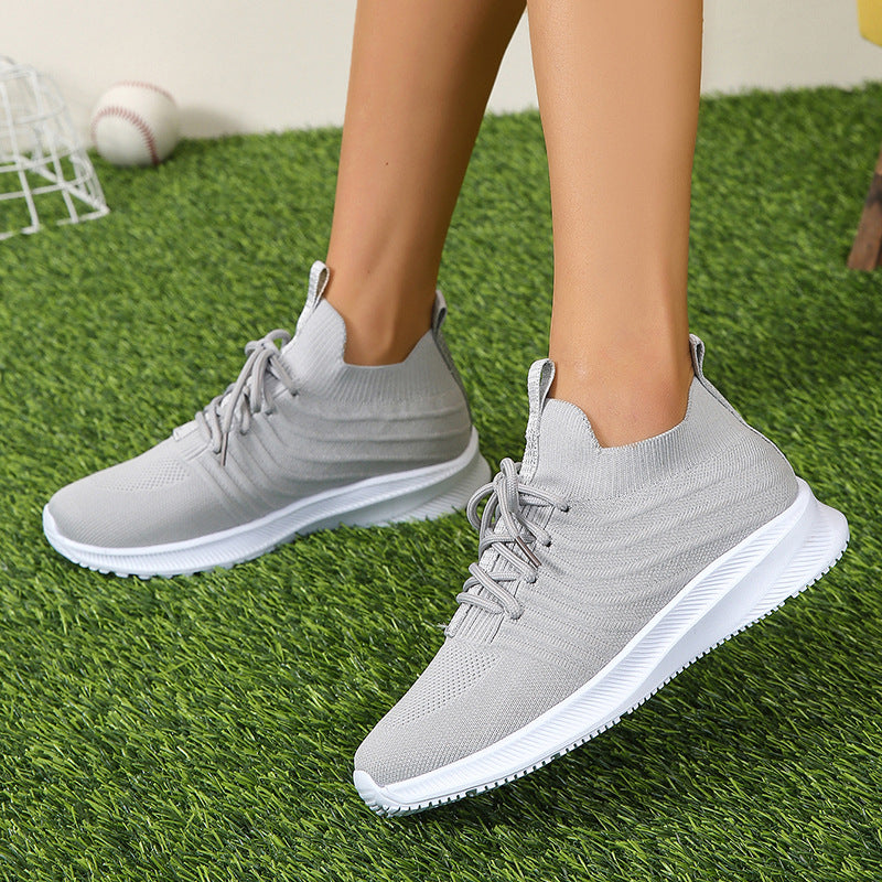 Women's Spring Thick Bottom Solid Color Sneaker Lace-up Lightweight Breathable Shoes Shoes & Bags