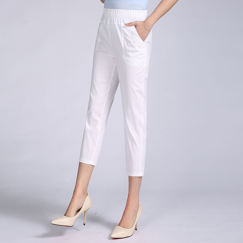 Thin Cotton Cropped Summer Elastic Waist Women's Pants apparel & accessories