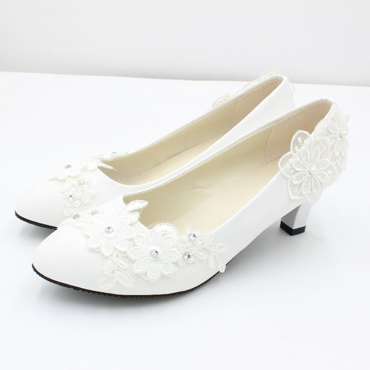 White Oversized Wedding Shoes With Square Heels Shoes & Bags