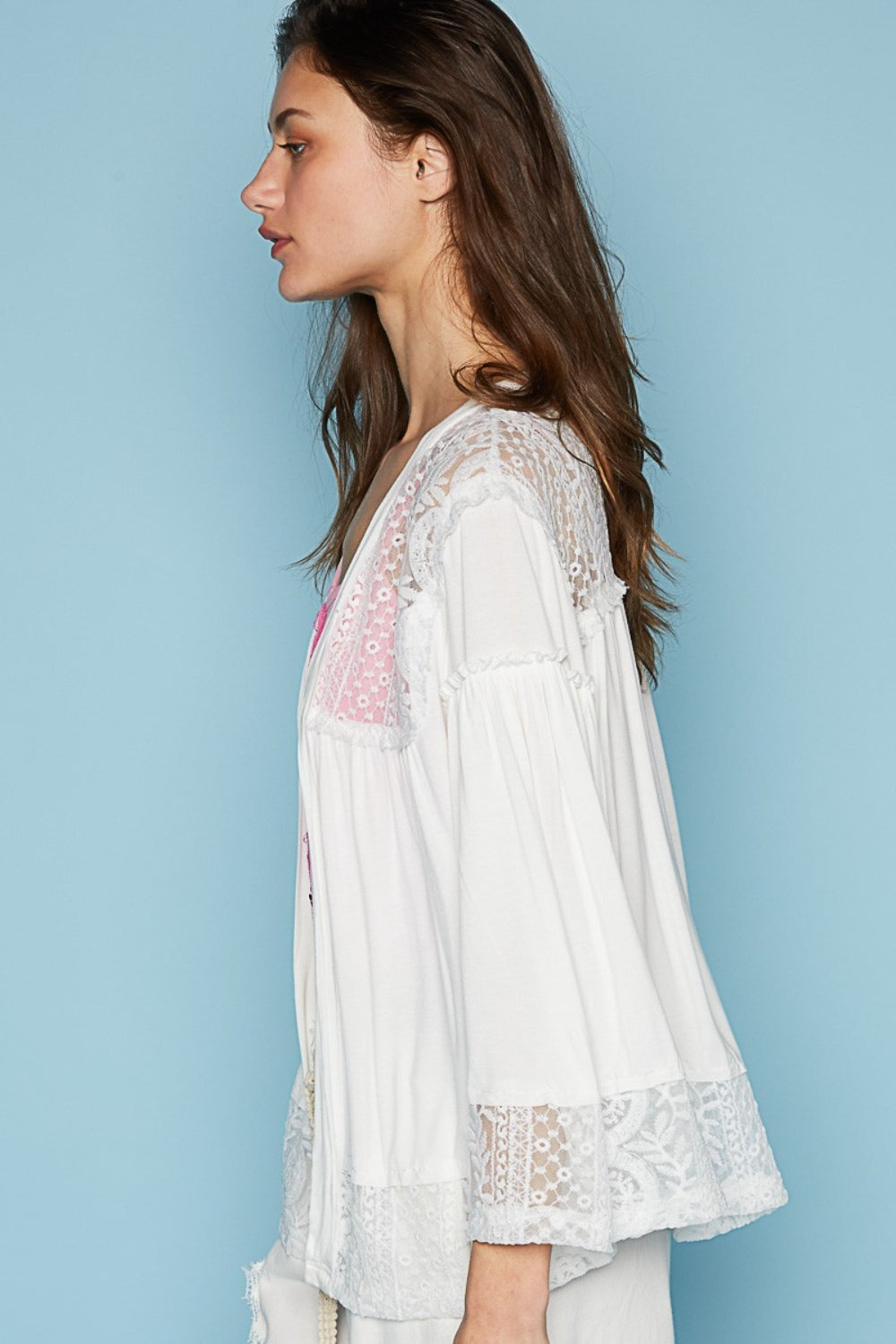 POL Open Front Lace Detail Cardigan Dresses & Tops