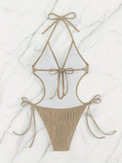 Textured Cutout Tied One-Piece Swimwear apparel & accessories