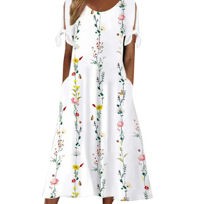 A- Line Printed Women's Loose Comfortable Short Sleeve Dress apparels & accessories