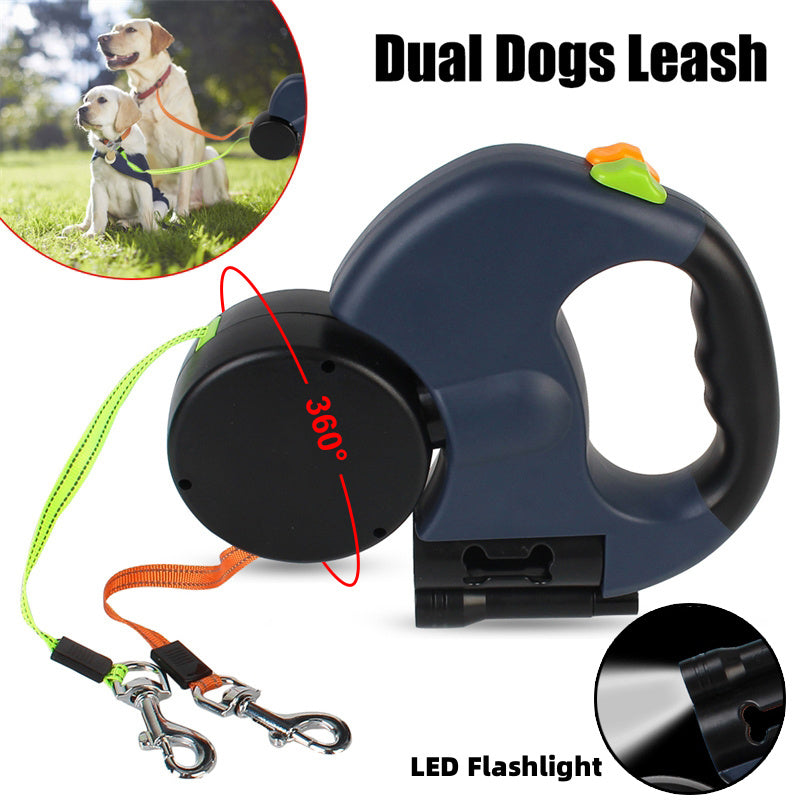 Retractable Dog Leash For Small Dogs Reflective Dual Pet Leash Lead 360 Swivel No Double Dog Walking Leash With Lights Pet Products Pet Products