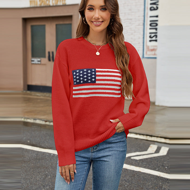 Round Neck Flag Fashion Sweater Women apparels & accessories