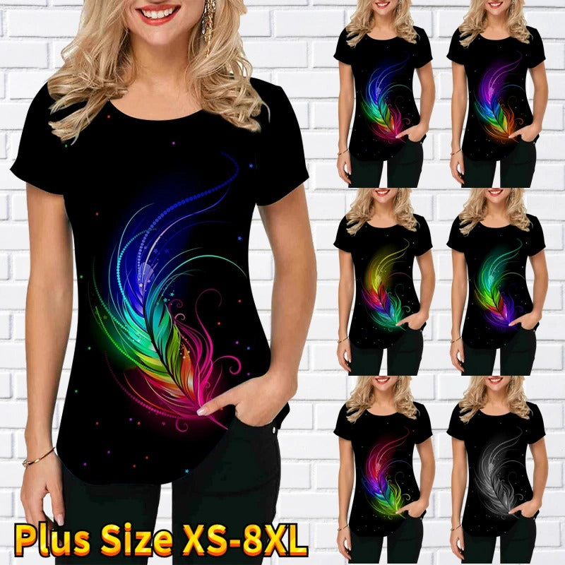 Ladies T-shirt 3D Printed Garden Collar Short Sleeve T-shirt apparel & accessories