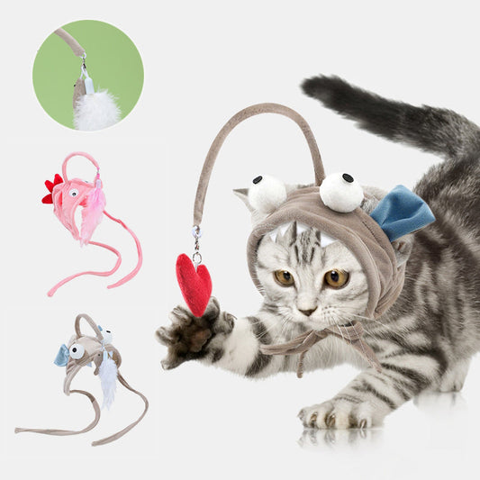 Head Wearing Feather Funny Cat Stick Funny Cat Toy Stick Gray Big Eye Pet Toys Pet Products Pet Products